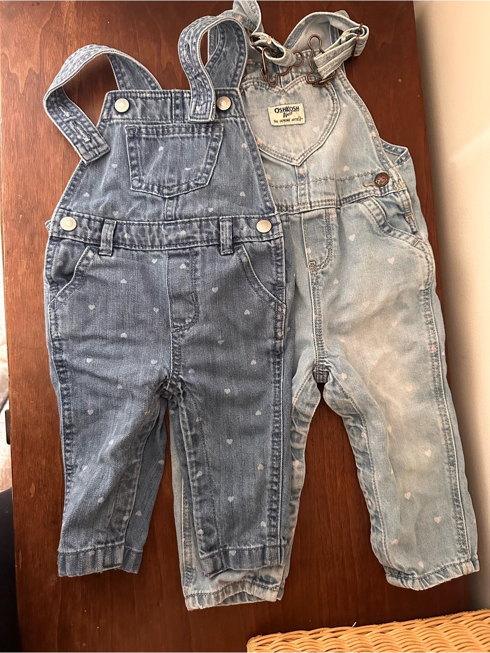 Bundle!  Heart Print Denim Overalls - Light Blue & Medium Blue 12-18M & 18-24m
